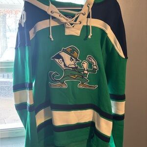 47 Brand Green and Navy Lace-Up Crewneck Hockey Pullover